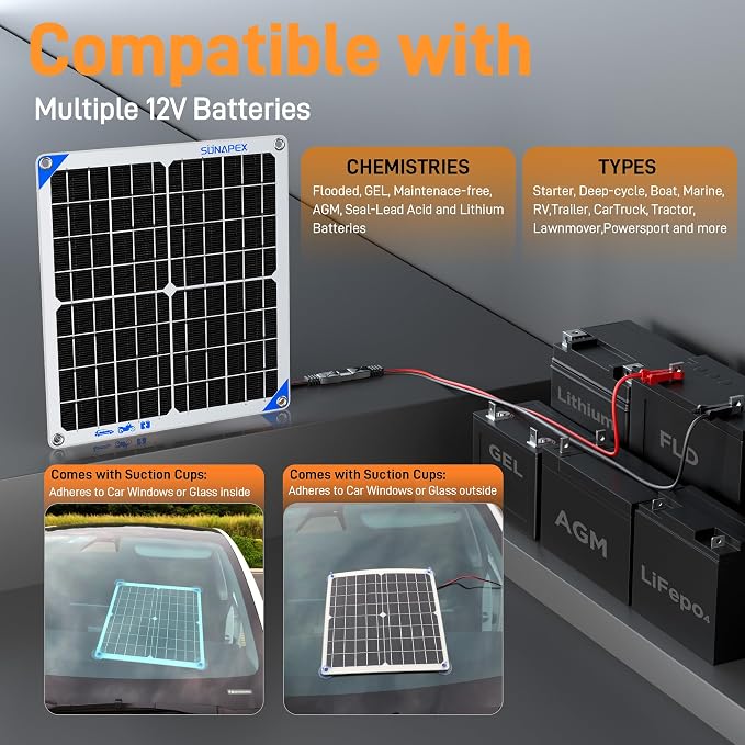 SUNAPEX 12V 10 Watt Solar Trickle Charger Maintainer - Image 6