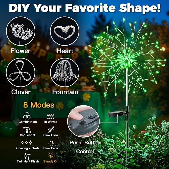 suddus St. Patrick's Day Decorations Solar Firework Lights - Image 5