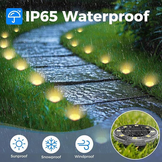 Peasur Mini Solar Ground Lights, 8 Pack Flat Solar Disc Lights Outdoor - Image 4