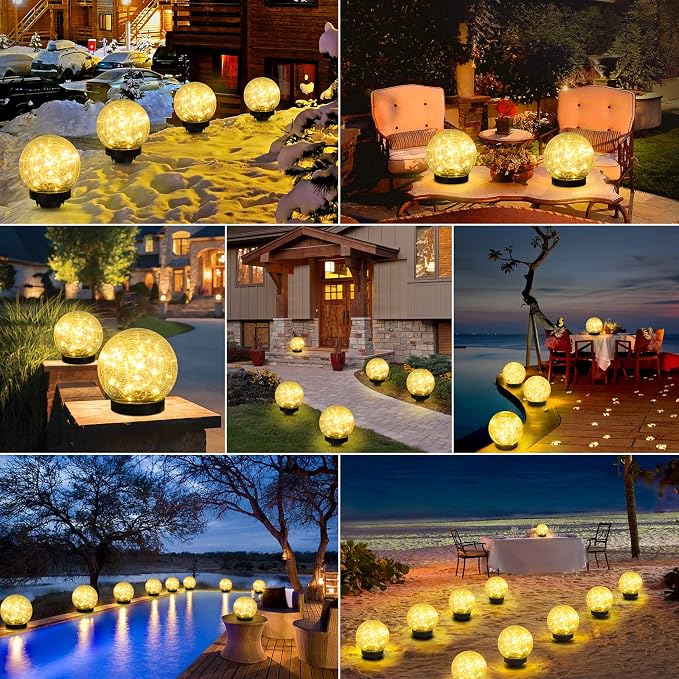 ASOMST 2-Pack Garden Solar Lights Outdoor, Cracked Glass Ball Light Waterproof - Image 7