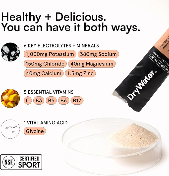 DryWater Electrolyte Powder Packets, Peach Mango - Image 4