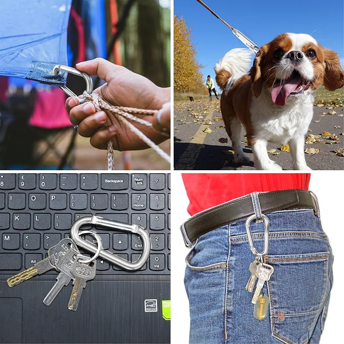 sprookber 3" Aluminum Carabiner D Ring, Caribeener Clips, Spring Snap Hook - Image 7
