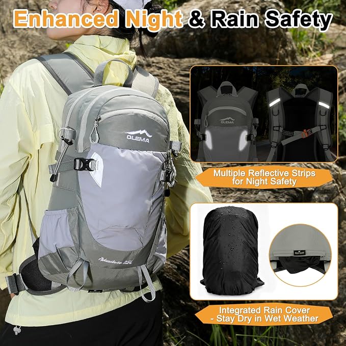 OLEMA Hiking Backpack, 25L Lightweight Travel Backpacks, Camping Daypack - Image 4
