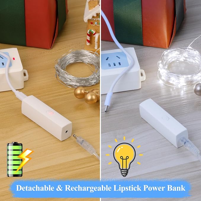 66FT Rechargeable String Lights Battery Operated, Battery Powered Copper Wire - Image 3