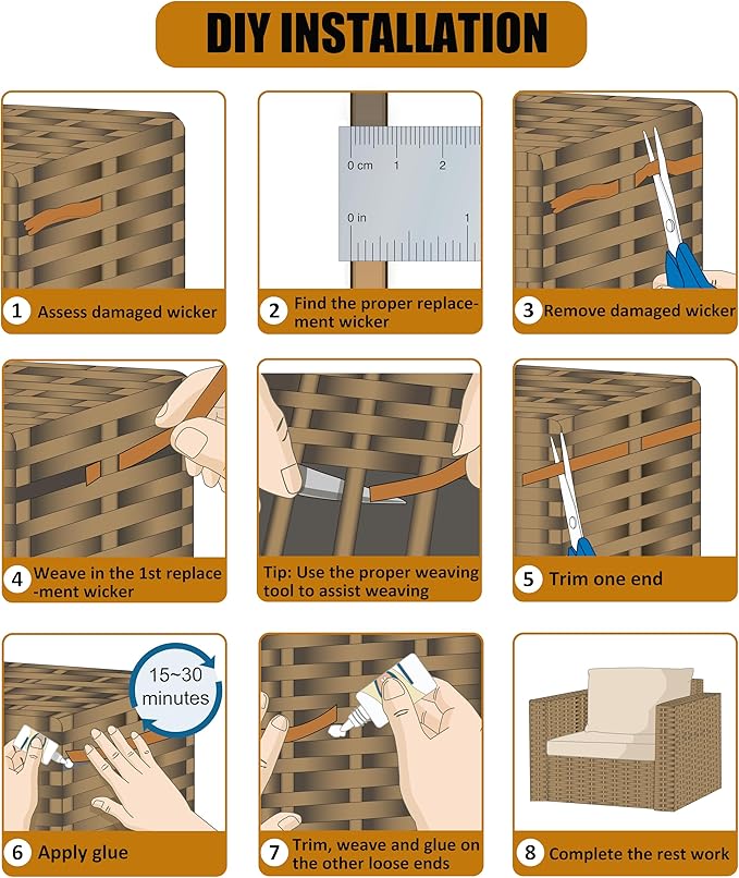 130 Ft Plastic Wicker Repair Supplies, Wicker Repair Kit, Synthetic Rattan - Image 3