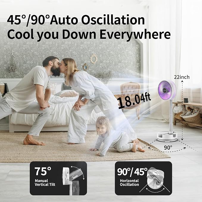 Socool 20000mAh 8" Portable Fan Battery Operated Fans, Oscillating Charging Fan - Image 4