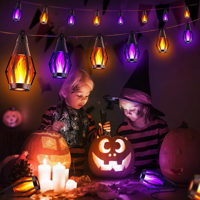 iBaycon Solar Halloween Lights, 27Ft 10 LED Bulbs Flickering Flame String Light - Image 7