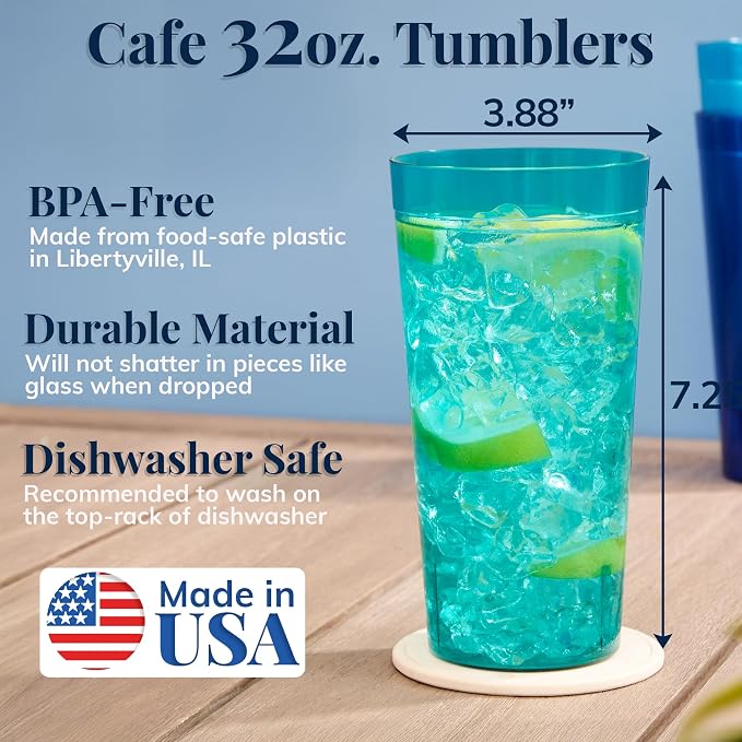 US Acrylic Café Plastic Reusable Tumblers 32-ounce Iced-Tea Cups, Made in the - Image 2
