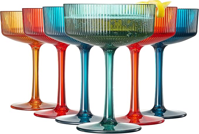 Khen Plastic Acrylic Ribbed Vintage Art Deco Martini, Champagne & Cocktail by Khen