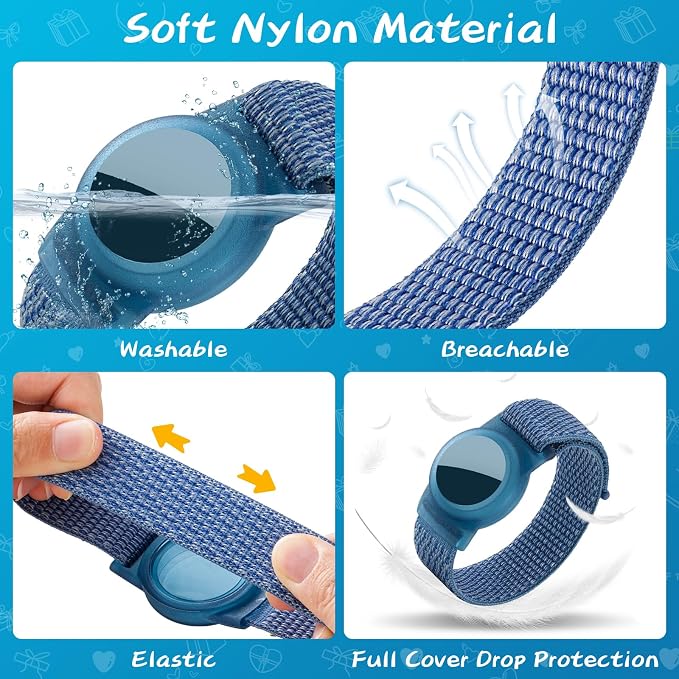 Waterproof Bracelet for Airtag Kids 2 Pack, Soft Nylon Hidden Air Tag Wristband - Image 5