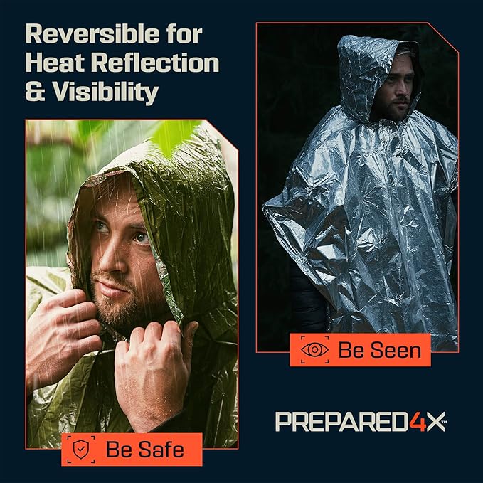 PREPARED4X Emergency Mylar Poncho – Survival Rain Poncho - Image 4
