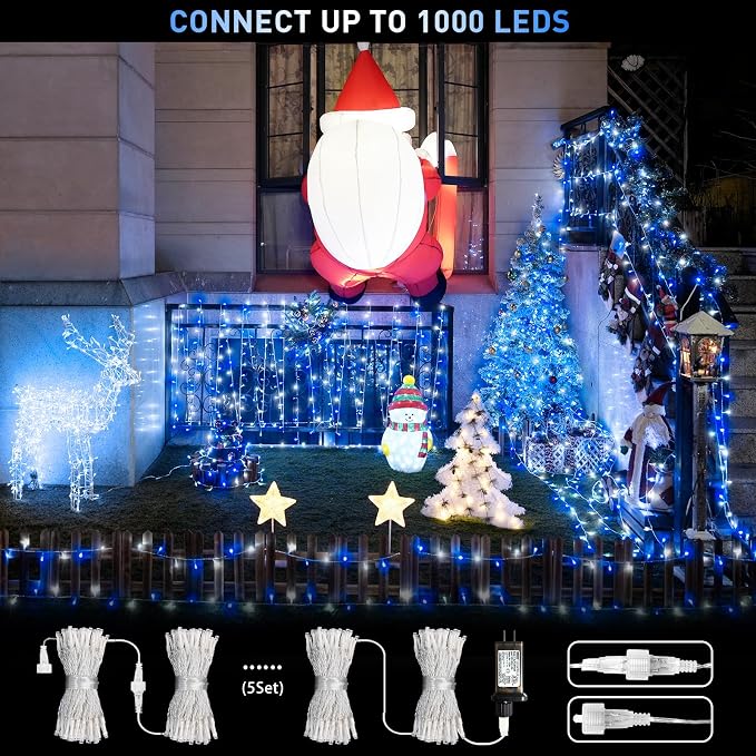 JMEXSUSS Blue and White String Lights Outdoor Indoor, 200 LED Christmas String - Image 3