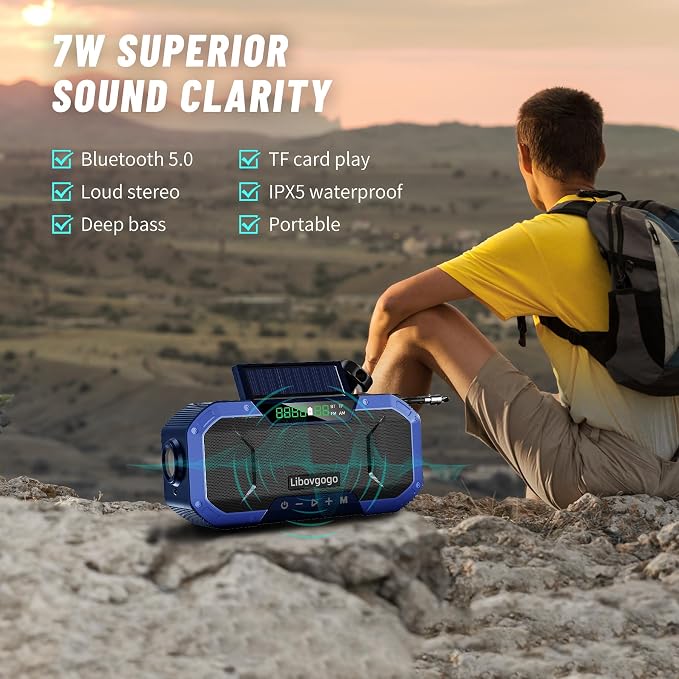 Emergency Radio Waterproof Bluetooth Speaker, Portable AM FM Radio - Image 3