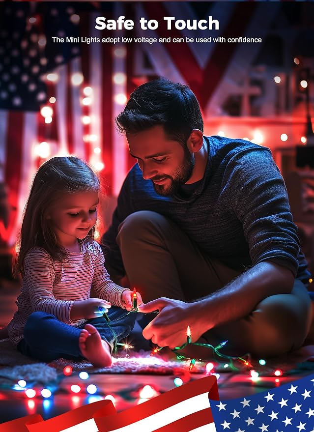 Red White Blue Mini Christmas Lights, 13ft Waterproof Lights - Image 3