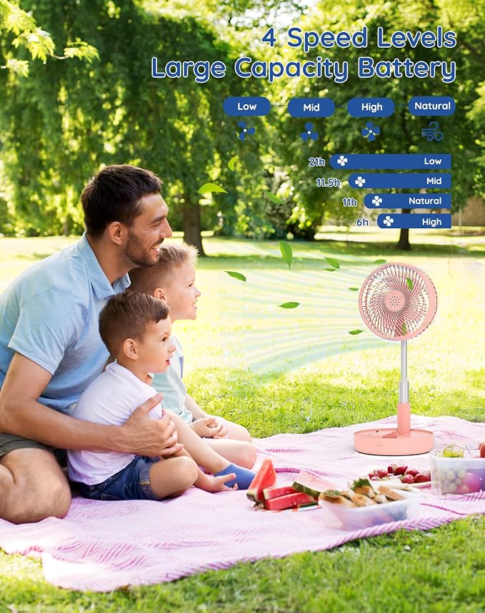 Primevolve Battery Operated Fan, Portable Rechargeable USB Floor Table Desk Fan - Image 4