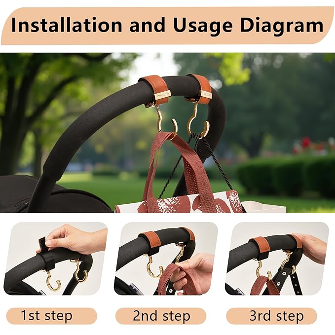 2 Pack Stroller Hooks, Strong Synthetic Leather Hook-and-Loop - Image 6