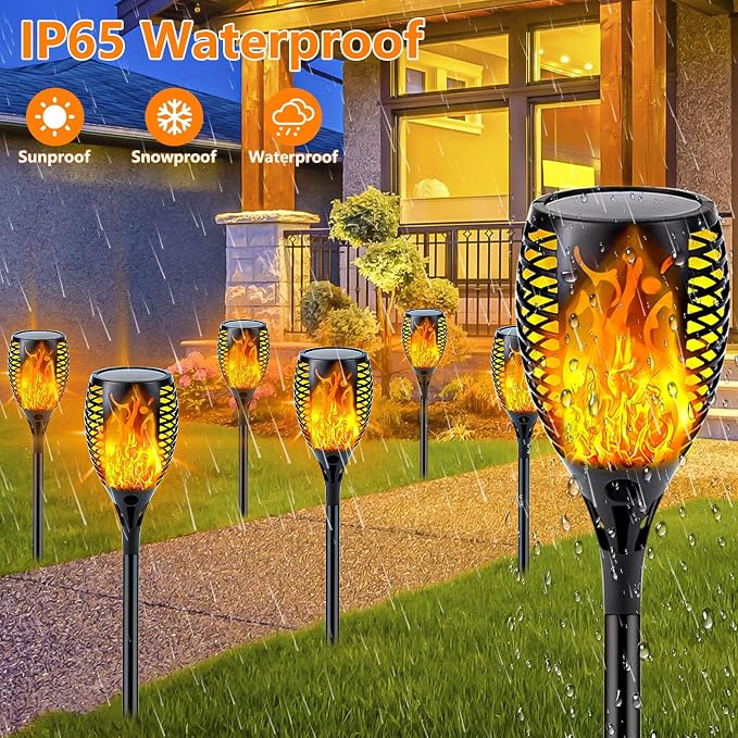 Upgraded Solar Lights Outdoor, 6 Pack Flickering Flame Solar Torch Lights - Image 2