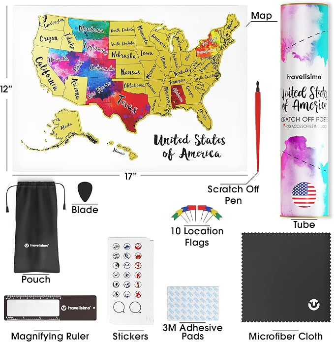 TRAVELISIMO Scratch Off Map of The United States, 12x17 inch Scratch USA - Image 6