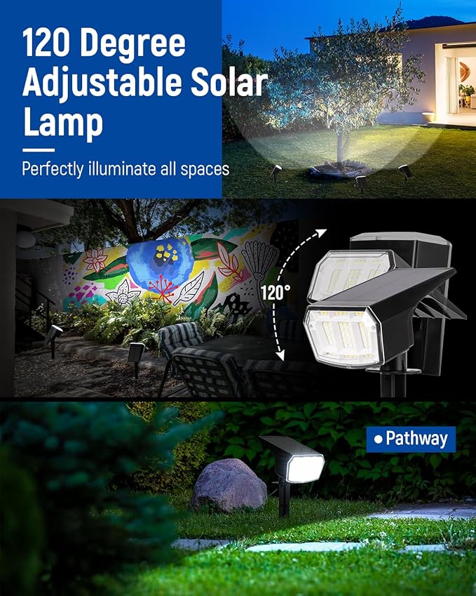 AUDERWIN Solar Lights Outdoor Waterproof IP65, 63 LED 3 Lighting Modes Solar - Image 5