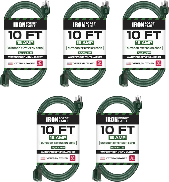 Iron Forge Cable 5 Pack Weatherproof 10 Ft Outdoor Extension Cord by IronForgeCable