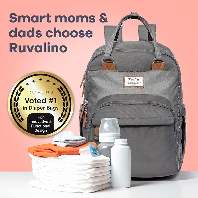 RUVALINO Diaper Bag Backpack, Large Capacity, Waterproof and Stylish, Iron Gray - Image 8