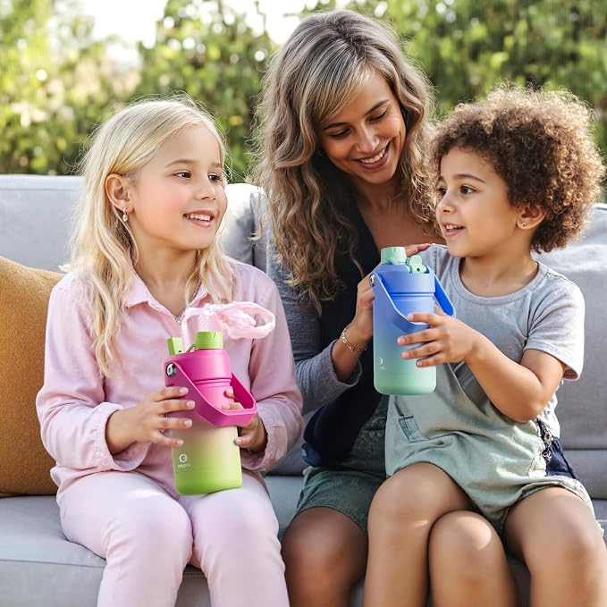 Kids Insulated Water Bottle - 12oz Stainless Steel Water Bottle with Dual Spouts - Image 8