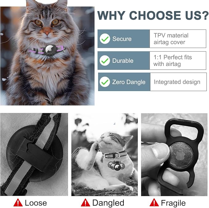 Reflective AirTag Cat Collar, Integrated Cat Tracker Collar - Image 3