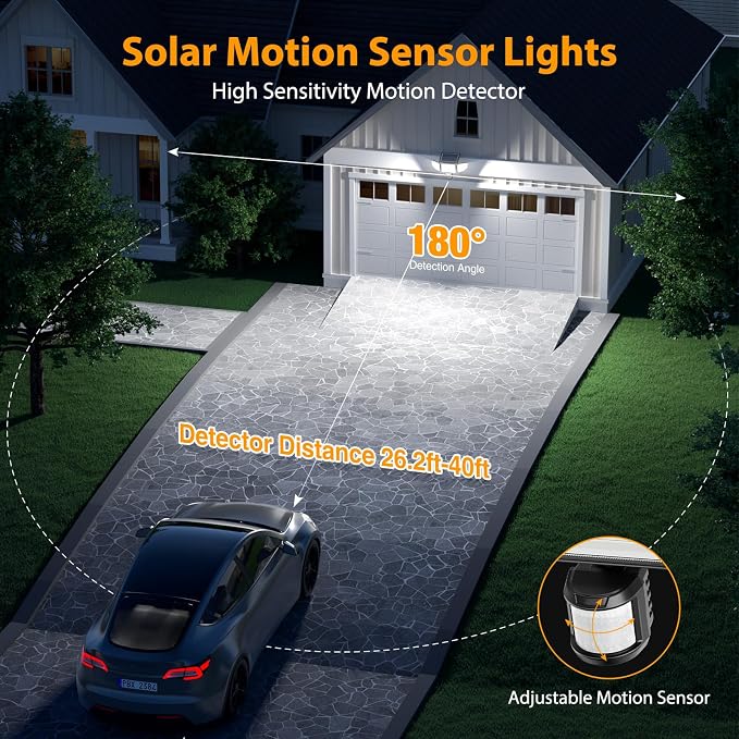 Onforu 4500LM Solar Lights Outdoor, 3 Heads Security Lights - Image 3