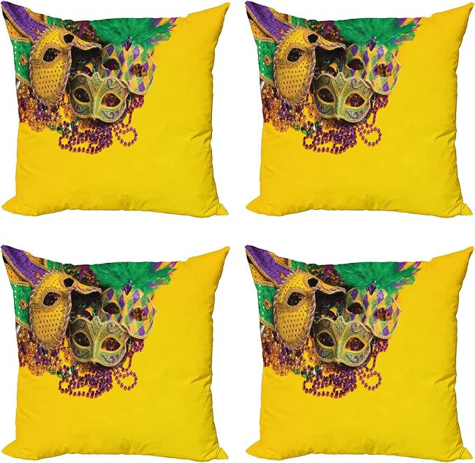 Ambesonne Mardi Gras Decorative Throw Pillow Case Pack of 4, Colorful Group of by Ambesonne