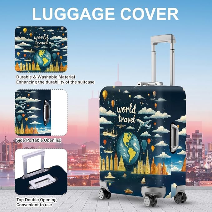 ANNA QUEEN World Travel Luggage Cover, Adventure Theme Suitcase Protector - Image 2