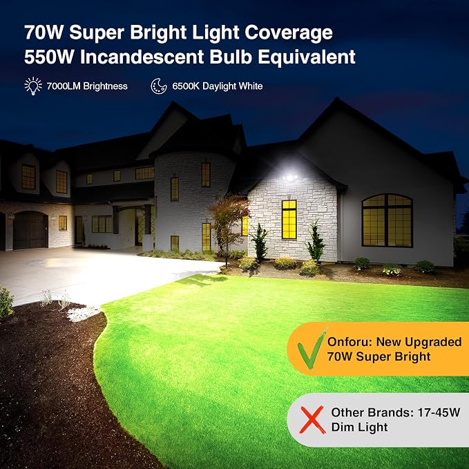 Onforu 70W LED Dusk to Dawn Flood Lights, 7000LM Brown Exterior Security - Image 6