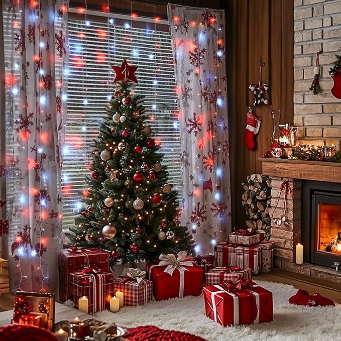 JMEXSUSS 300LED Red and White Christmas Curtain Lights - Image 3