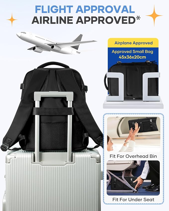 coofay Large Black Travel Backpack Carry on Flight Approved Mochila De Viaje - Image 7