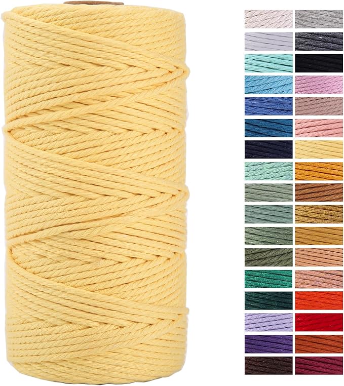 Light Yellow Macrame Cord 3mm x 109Yards, Colored Cotton Rope Craft Cord by AestheticDesignforYou