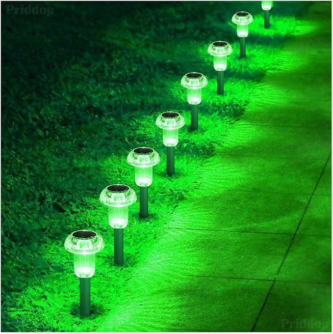 Priddop Solar Lights Outdoor Pathway Waterproof 8 Pack Green Stake LED Green - Image 7