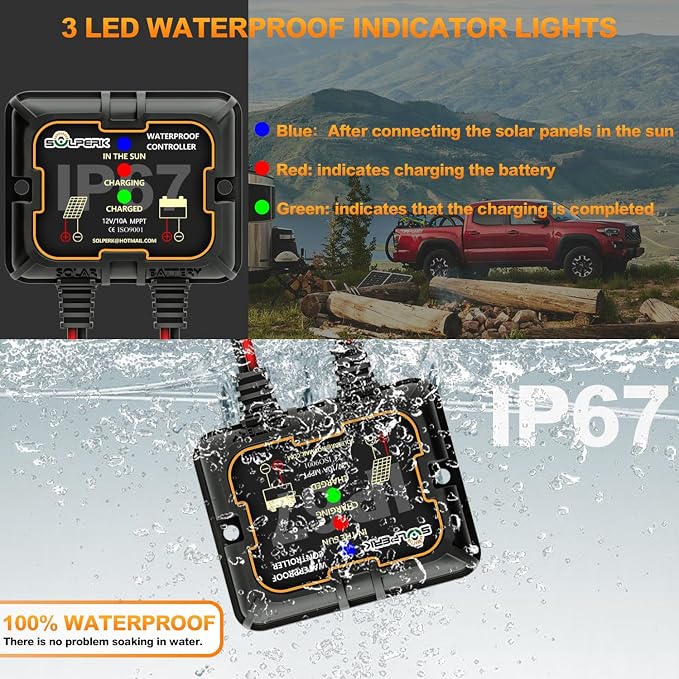 SOLPERK Solar Panel Kit 10W 12V, Waterproof Solar Battery Trickle Charger - Image 4