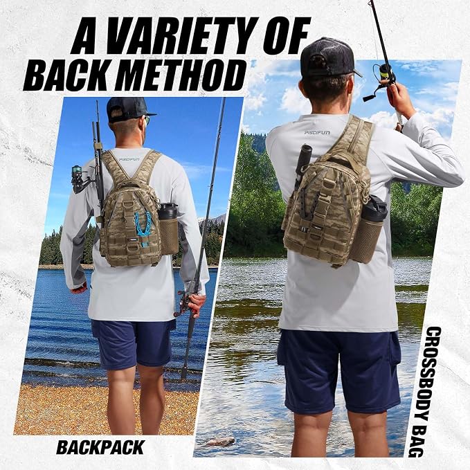 Piscifun Fishing Backpack with Rod Holder, Lightweight Sling Bag Storge Gear - Image 2