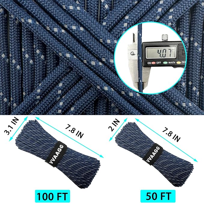 VVAAGG Reflective Paracord Rope 100FT, 7 Strand Nylon para Cord Lanyard Utility - Image 7