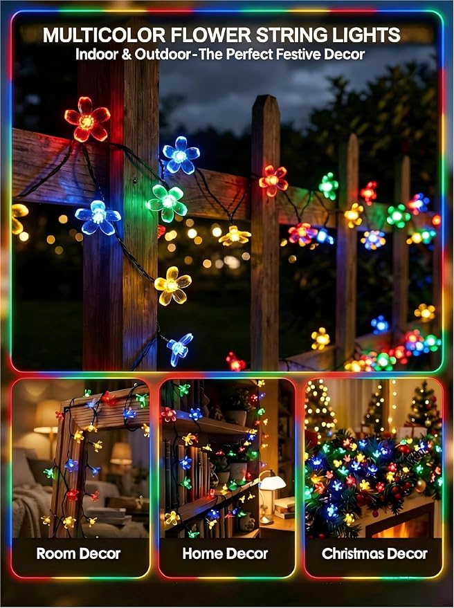 ITICdecor 2 Pack 50 LED Solar String Lights Outdoor Waterproof Flower Solar - Image 5