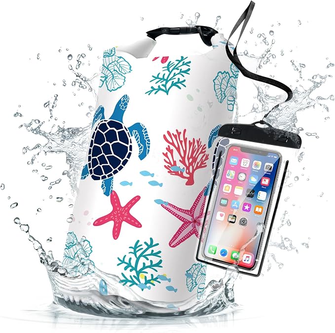 Waterproof Dry Bag, Roll Top Sea Turtle Coral Starfish Waterproof Backpack by Cliduli