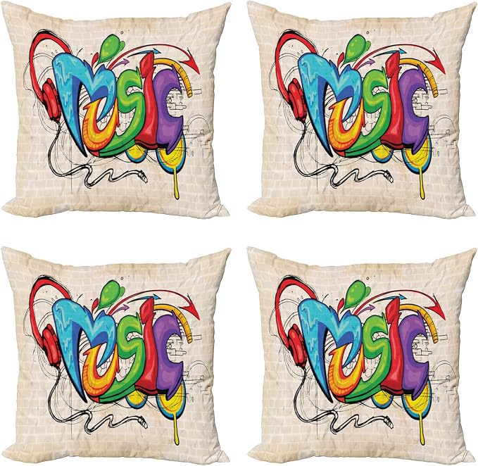 Ambesonne Music Throw Pillow Cushion Case Pack of 4, Illustration of Graffiti by Ambesonne