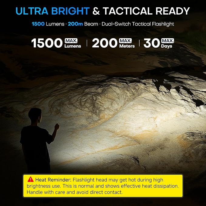 EDC Tactical Flashlight, Flat Flashlights Rechargeable, Dual-Switches LED Small - Image 5