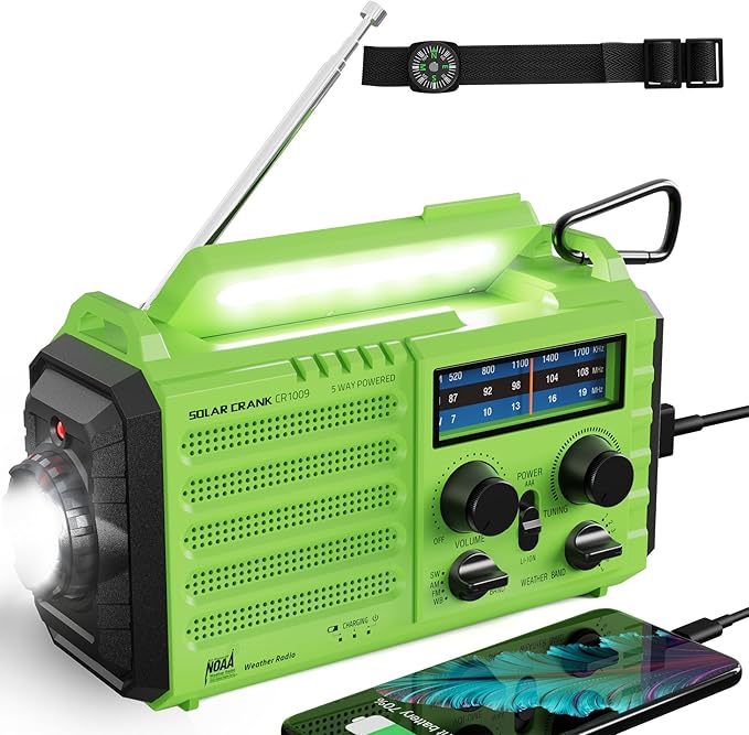 Emergency Radio with NOAA Weather Alert – Solar Hand Crank Portable AM/FM by ROCAM