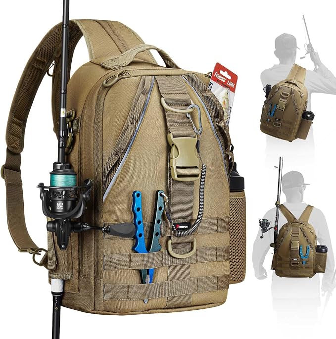 Piscifun Fishing Backpack with Rod Holder, Lightweight Sling Bag Storge Gear by Piscifun