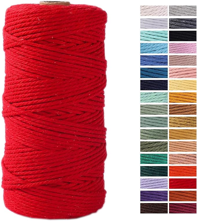 Red Macrame Cord 3mm x 109Yards, Colored Cotton Rope Craft Cord Colorful Cotton by AestheticDesignforYou