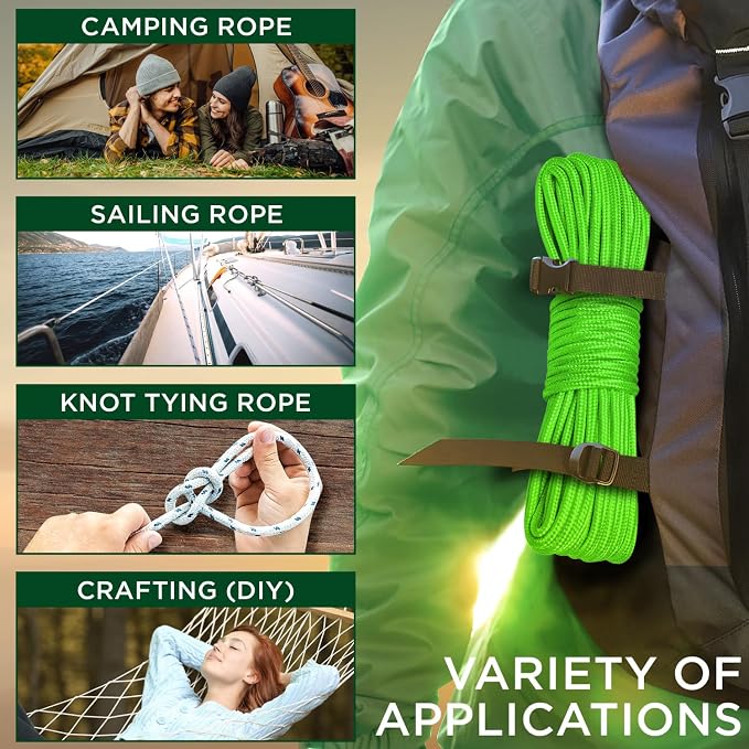 TECEUM Rope – 90 Feet x 1/4 Inch – Neon Green – Strong All-Purpose Utility Rope - Image 5