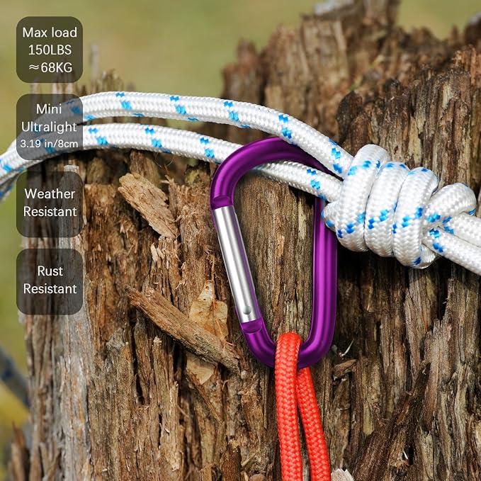 sprookber 3" Aluminum Carabiner D Ring, Caribeener Clips, Spring Snap Hook - Image 5