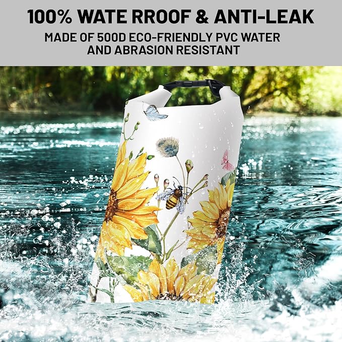 Waterproof Dry Bag, Roll Top Summer Sunflowers Waterproof Backpack 5L/10L/20L - Image 2