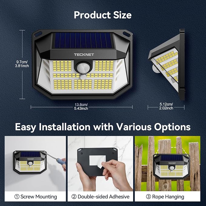 TECKNET 231 LED Solar Motion Lights Outdoor Waterproof, 10 Pack 300° Angle & 3 - Image 7