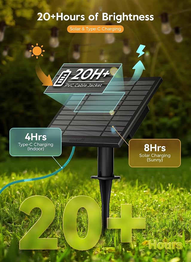 Minetom 100FT Solar-String-Lights-Outdoor-Waterproof, 31+2LED S14 Shatterproof - Image 2